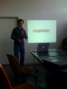 Andy Baio speaking at PDX Web Innovators in June 2008